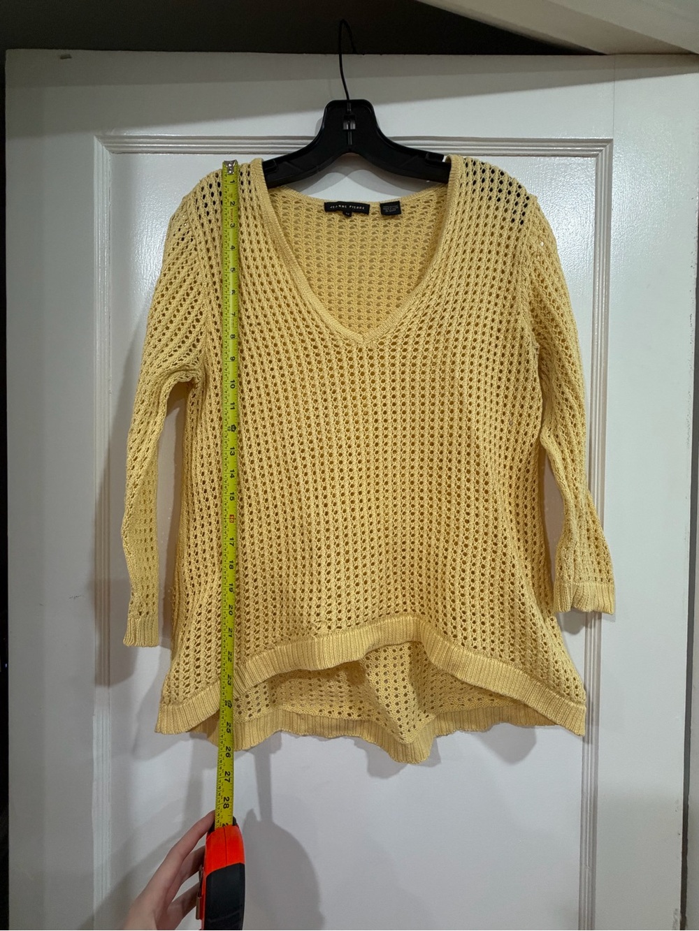 JEANNE PIERRE Yellow Open-Knit V-Neck Sweater - Picture 5 of 8